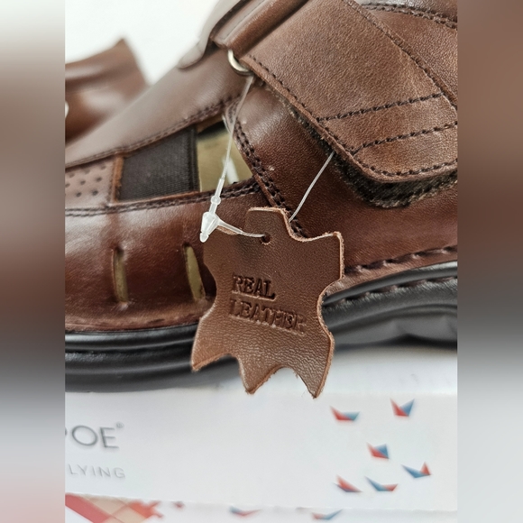 HOOPOE Authentic Leather Brown Men's Shoes Size 11.5 Adjustable Slip On - Picture 3 of 10